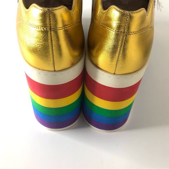 Gucci Peggy Rainbow Stripe Metallic Gold Platform Sneakers 39 - Picture 7 of 12
